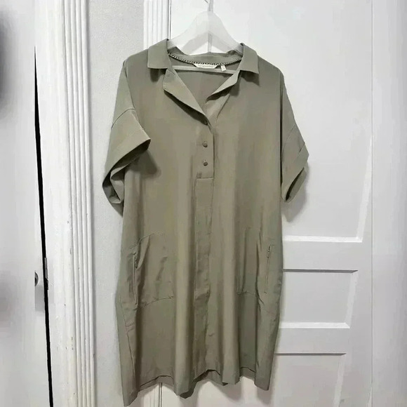 Soft Surroundings Green Flowy Breathable Chore Dress With Pockets NEW - Picture 4 of 5